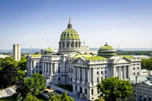 The State Capitol Building In Downtown Harrisburg  Pennsylvania Usa