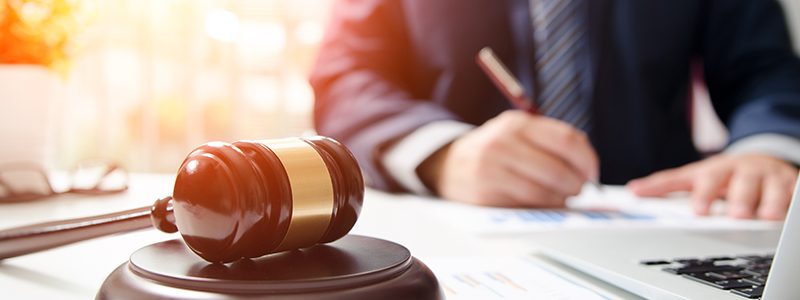 Wooden Gavel On Table Attorney Working In Courtroom Press