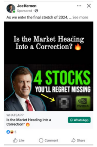 Screenshot of am example of Fraudulent Investment Ad on Facebook